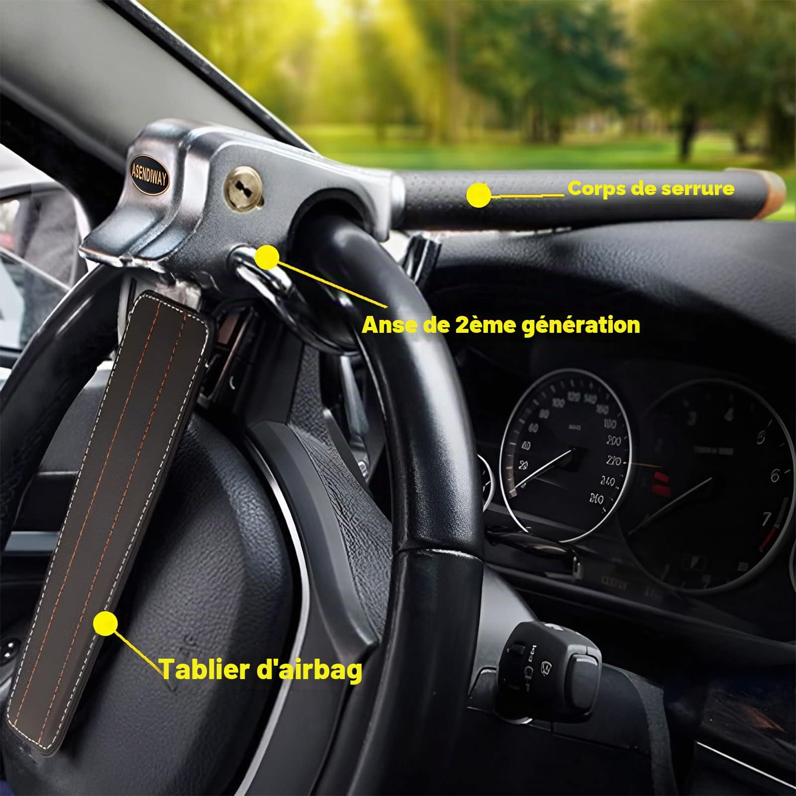 Antivol de volant universel sécurité antivol poids lourd verrou de sécurité auto pour véhicule voiture camion SUV van avec 2 clés noir