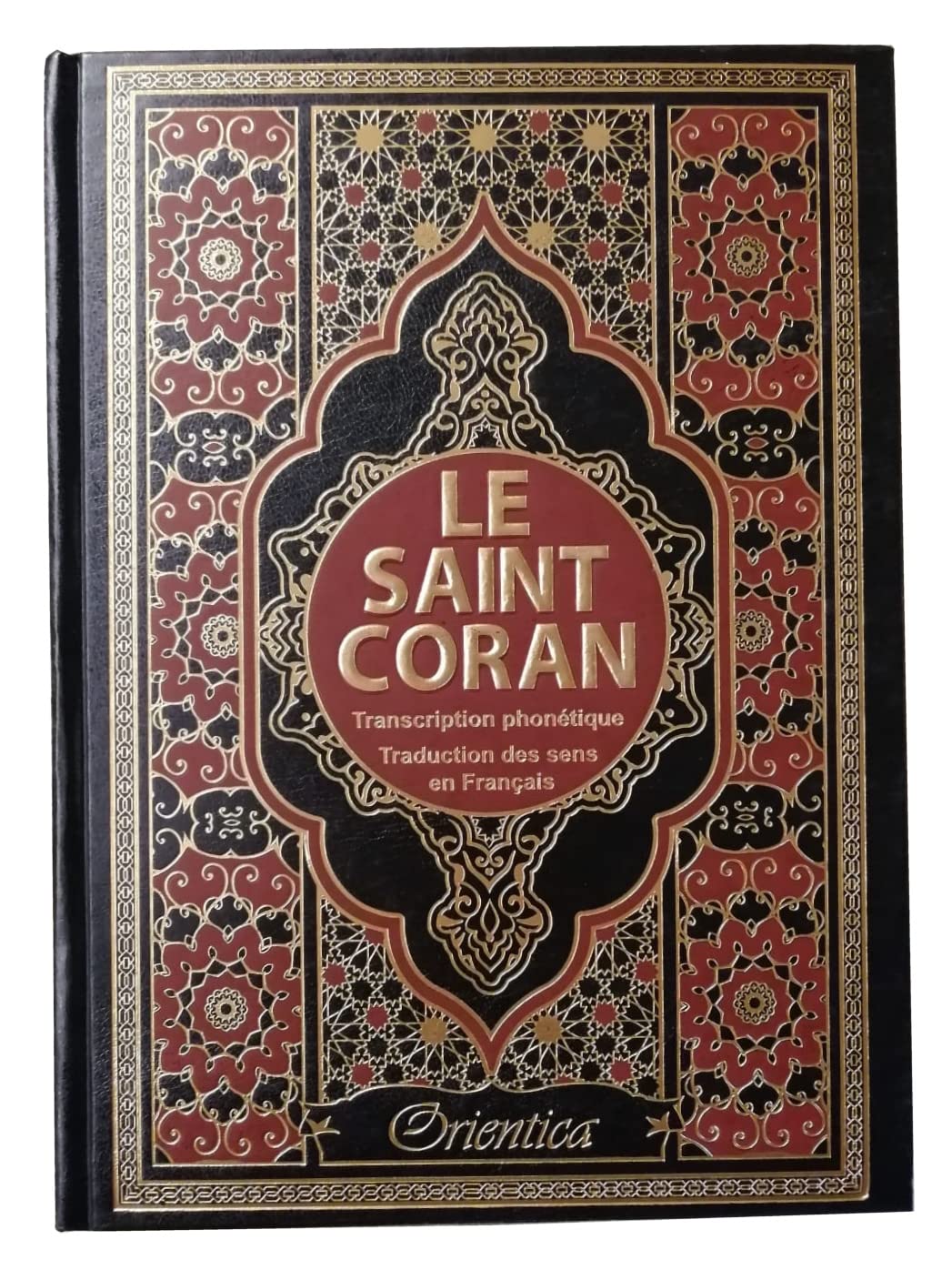 Le Saint Coran en langue arabe + Transcription (phonétique) et Traduction des sens en français - Edition de luxe (Couverture en cuir dorée) - Très grand format