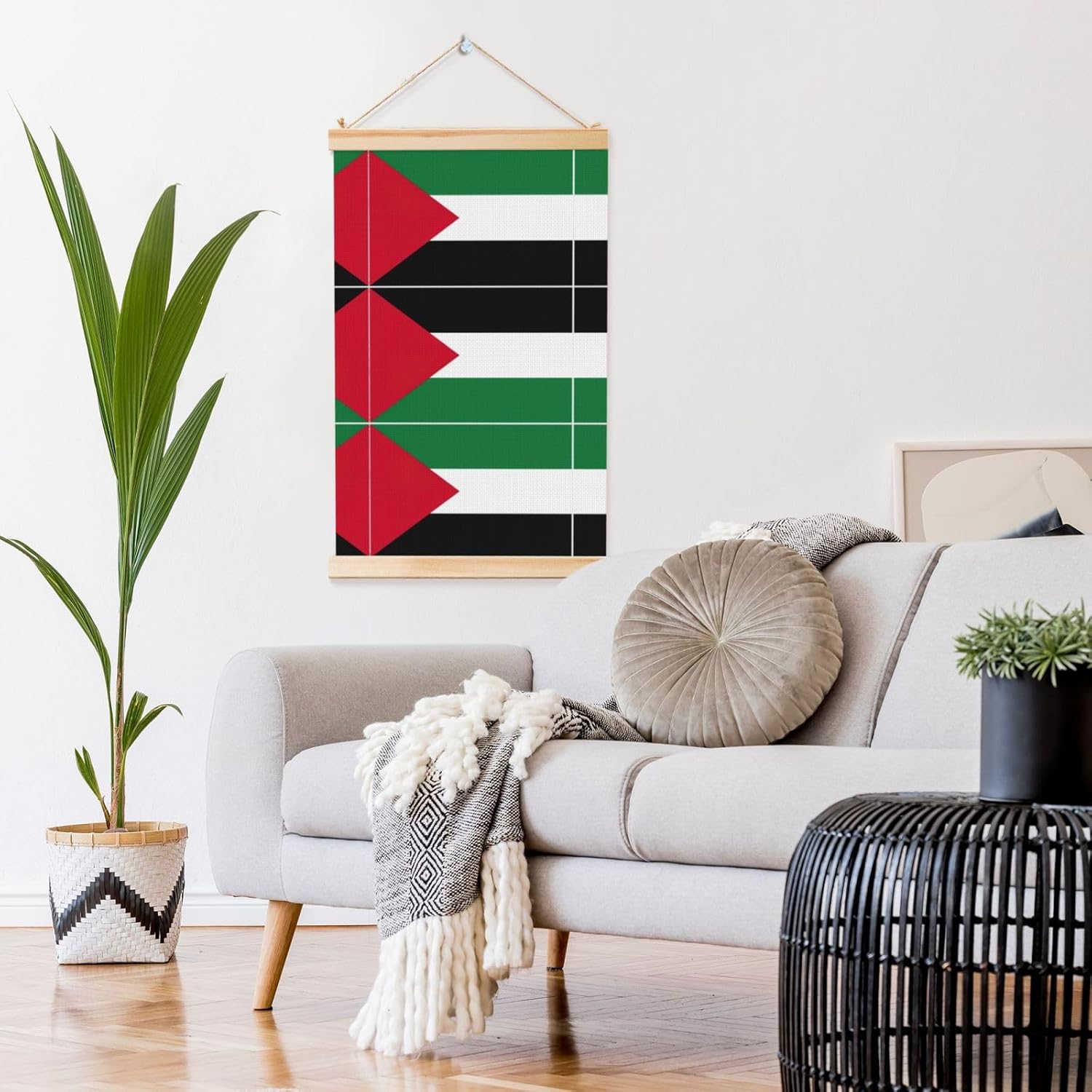Palestine Flag Print Poster Hanger,Hanging Poster, Poster Frame,Wood Poster Hanger, For Wall Hanging