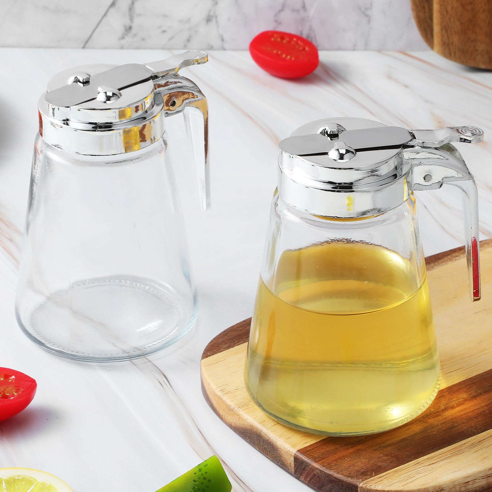Dispensador de Jarabe de Vidrio Multifuncional y Hermético de 300ml Set de 2 Piezas Adecuado para Café, Miel o Condimentos en Cocina