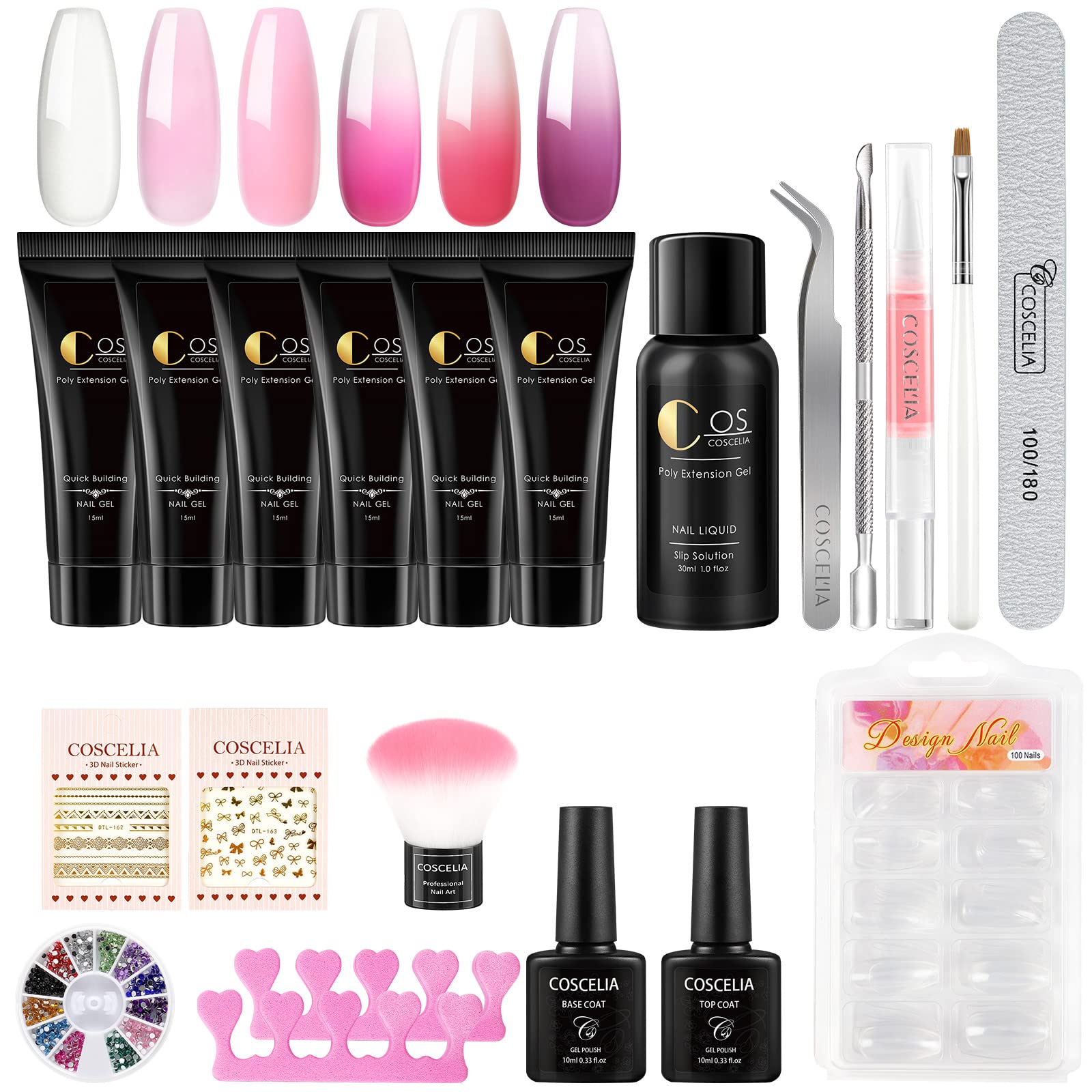 Kiyaan Poly Extension Nail Kit Changing Builder Set Temperature Change Nail Enhancement with Slip Solution Base and Top Coat Glitter Nail Decoration Kit for Nail Art Starter DIY-picture-29