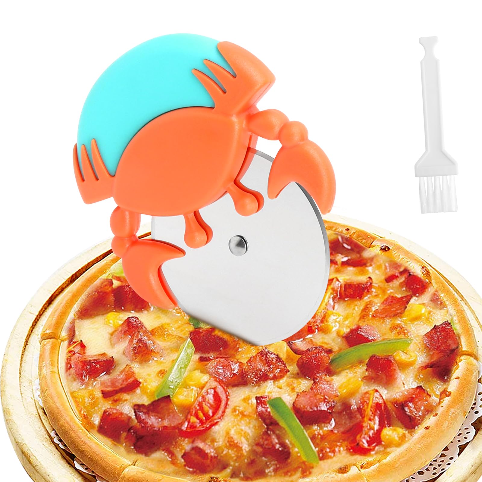 Stainless Steel Crab Pizza Cutter, Stable and Easy to Clean Pizza Cutter with Brush, Practical Pizza Cutter for Family Use and Meetings