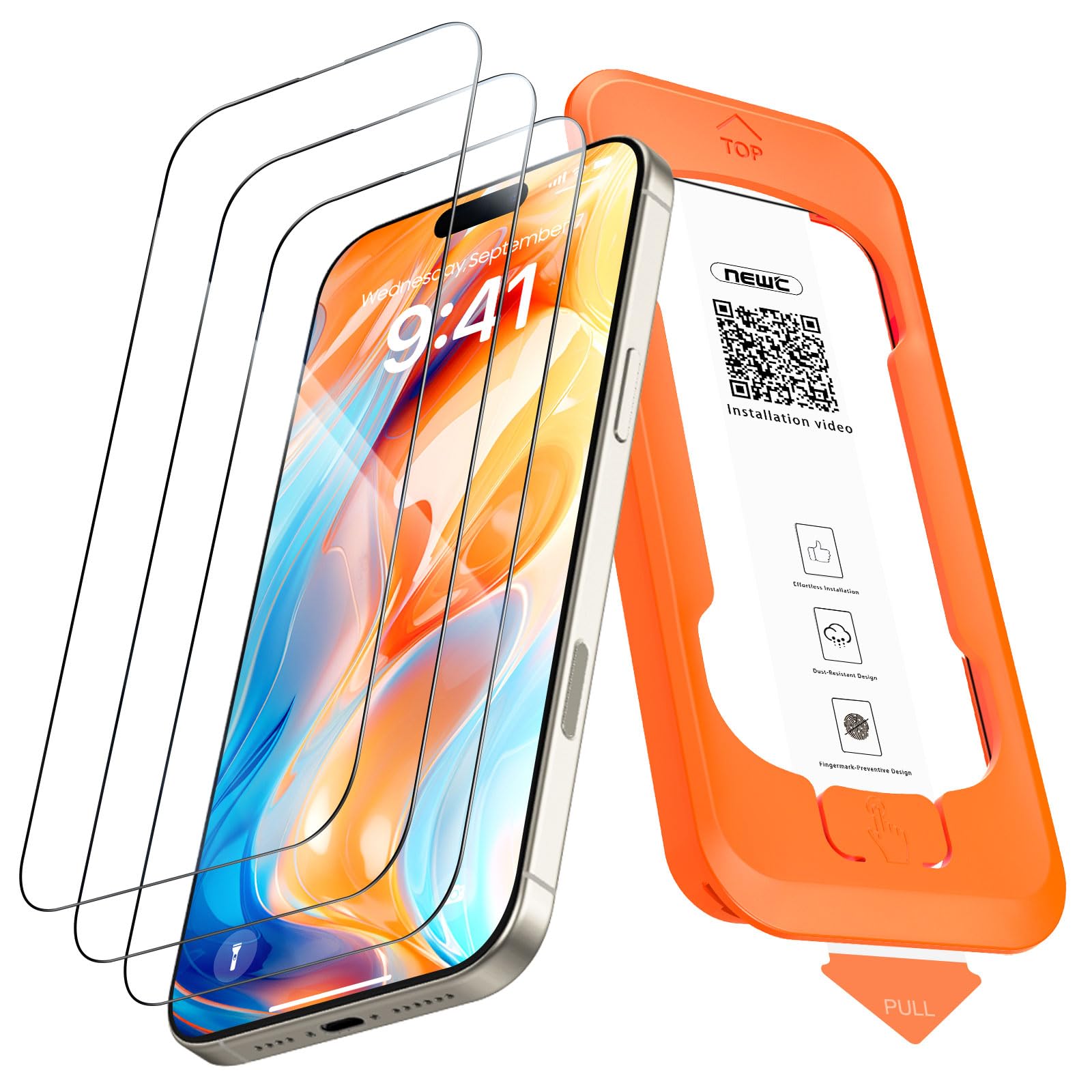 NEW'C 3 Pezzi, Pellicola Protettiva Schermo Intero per iPhone 16 Pro Max 6,9 pollici [Installazione Automatica], Vetro Temperato - Ultra Resistente - Adatta alla Custodia
