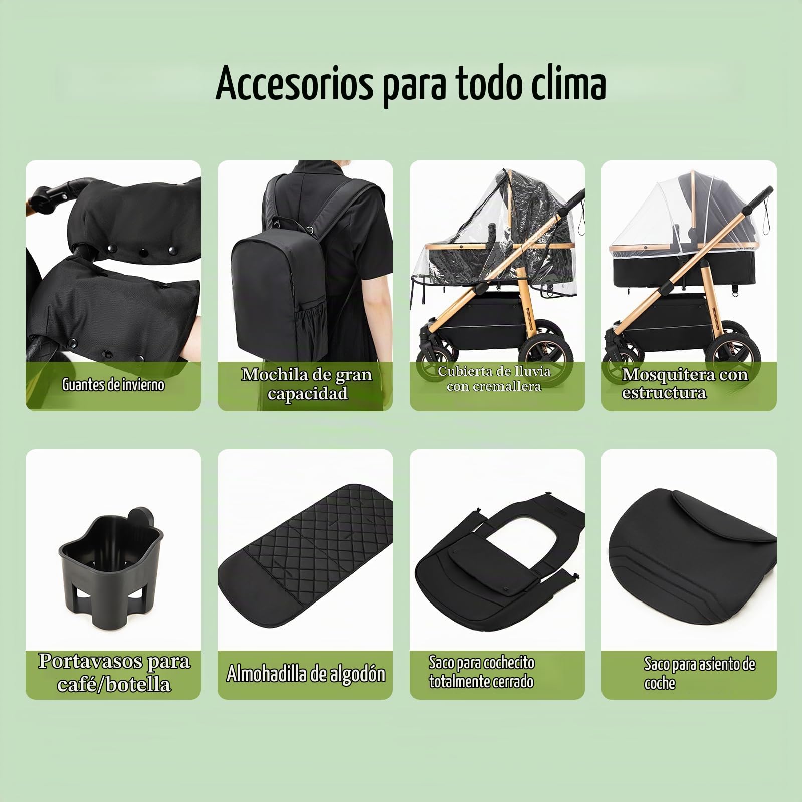 3 en 1 Cochecito de Bebé, Sistema de Viaje, Carrito Bebé Asa Regulable en Altura, Silla de Paseo, Capazo y Asiento de Cochecito, Mosquitera, Cochecito con chasis de aluminio(0-4 Años, 22KG)