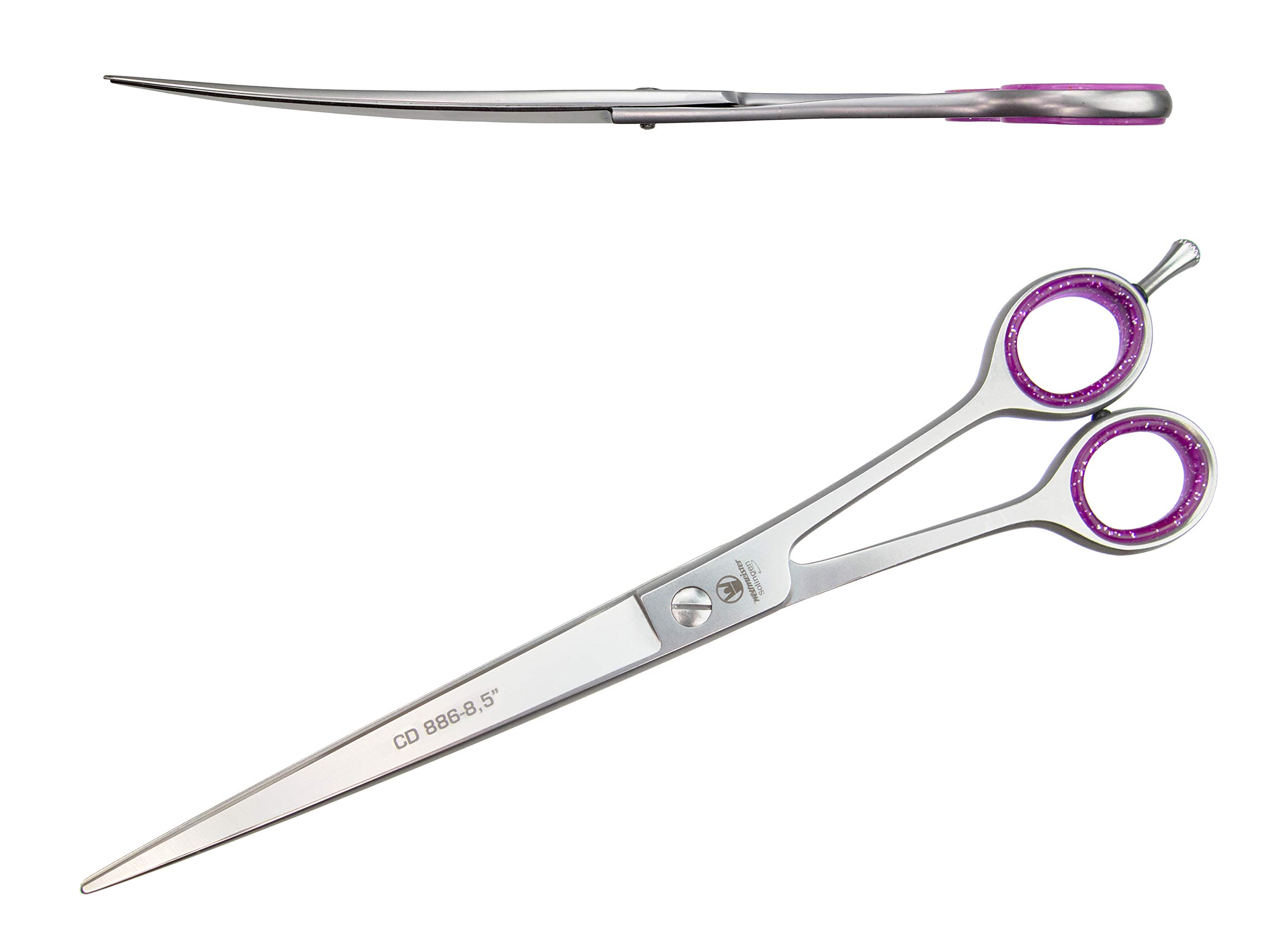 WELTMEISTER SOLINGEN extrem scharfe PROFI Hundeschere Fellschere Mähnenschere mit gebogenen Schneiden und einseitiger Mikroverzahnung, 8,5 Zoll (22cm) PREMIUM-QUALITÄT Made in Germany