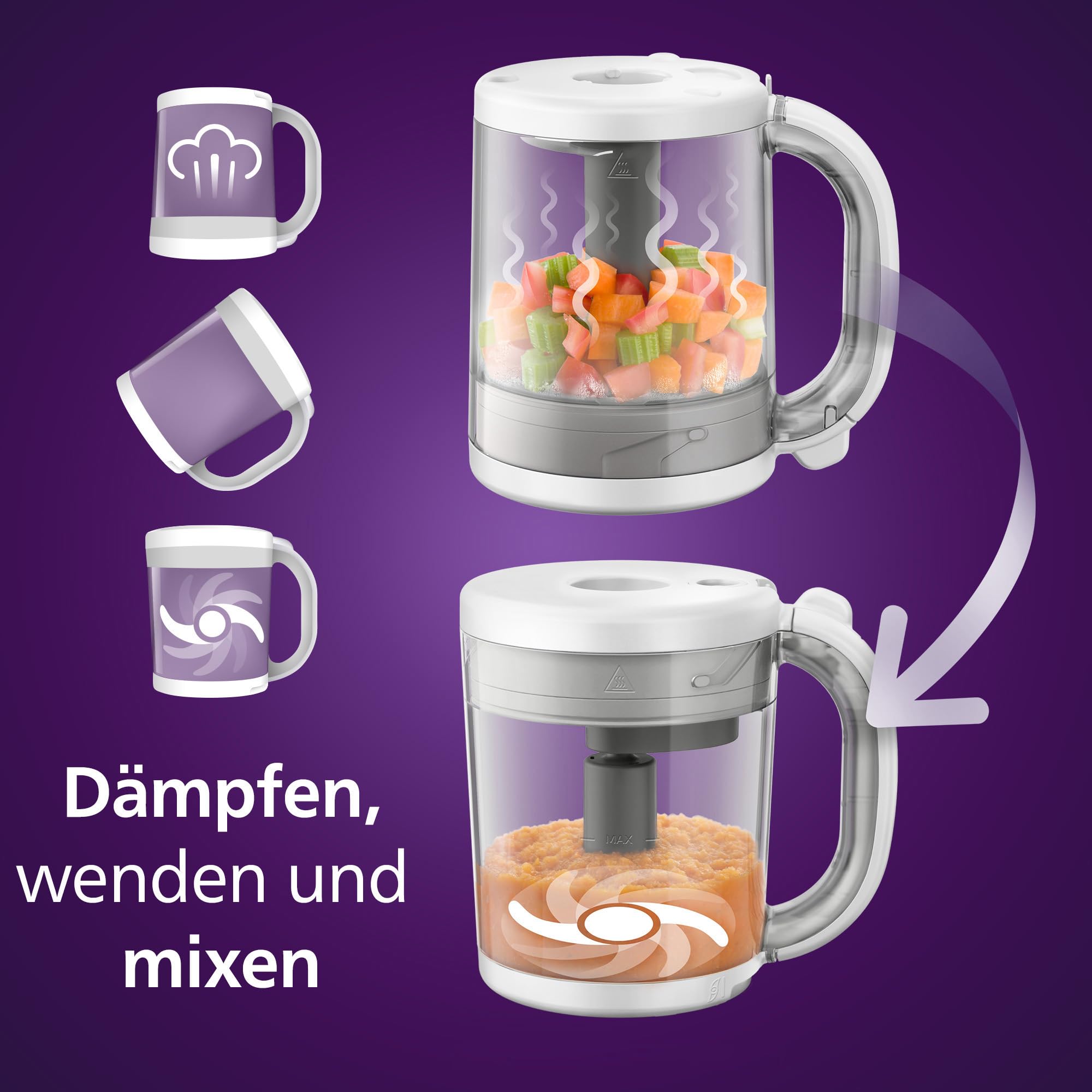 Philips Avent 4-in-1-Babynahrungszubereiter Dampfgarer Mixer SCF883/20