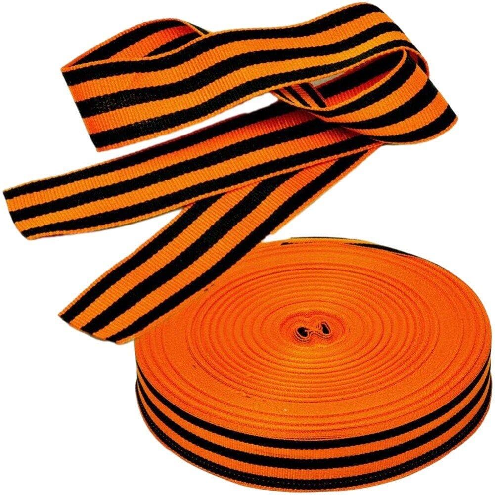 Ruban grosgrain premium rayé orange noir de 100 mètres au tissage dense