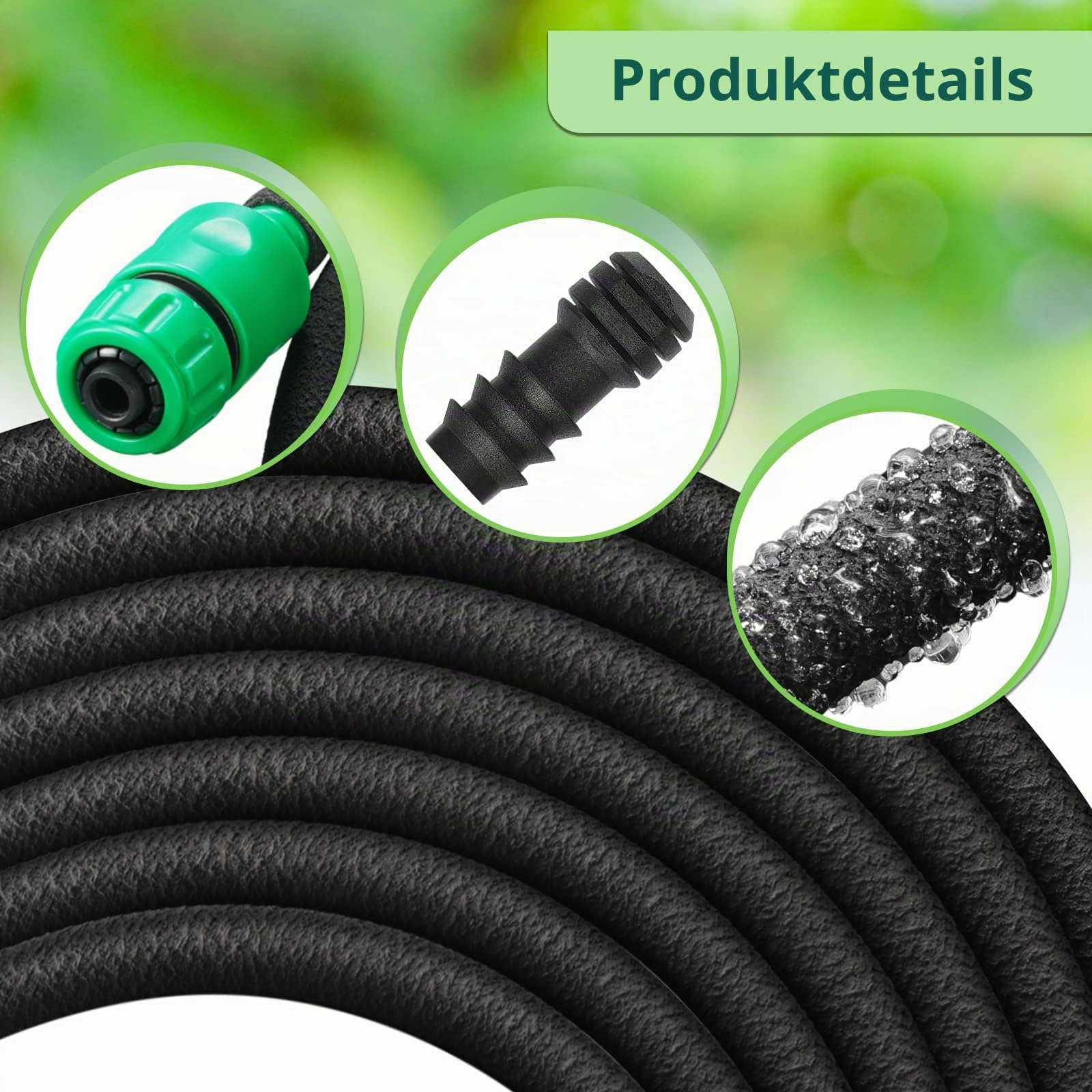 Tropfschlauch Set, Garten Tropfschläuche, Perlschlauch für Tropfbewässerung, Bewässerungsschlauch mit 4 Stück Tropfschlauch T-Stück für Gemüsebeet, Gartenbeete, Rasen, Bäume