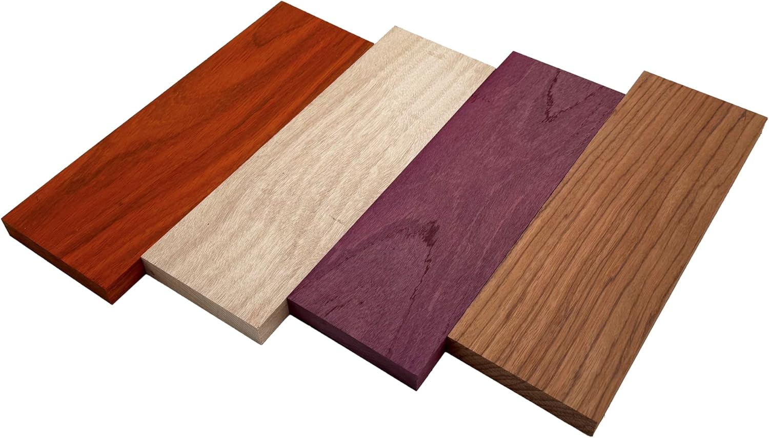 Barrington Hardwoods Imported Exotic Hardwood Variety Pack - Red Zebrawood, Purpleheart, Padauk, Okoume - 3/4" x 4" (4 Pcs) (3/4" x 4" x 12")