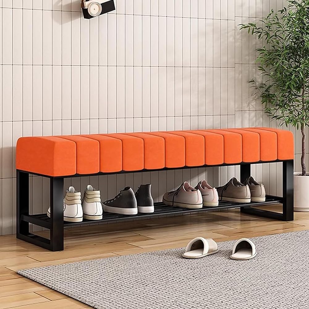 MSHGSKU Entryway Bench with Metal Frame and Velvet Upholstered Seat - Shoe Storage Bench, Bedroom Bench Ottoman for Hallway Storage and Seating