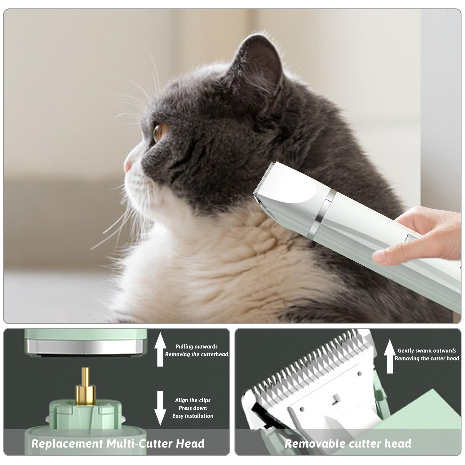 4 in 1 Leise Schermaschine Hunde Katzen, 4 Schneidköpfen für Haarschneidemaschine Pfotentrimmer Krallenschleifer Spliss Trimmer, Wasserdicht Hundeschermaschine für Pfoten Augen Gesicht Körper (Weiß)