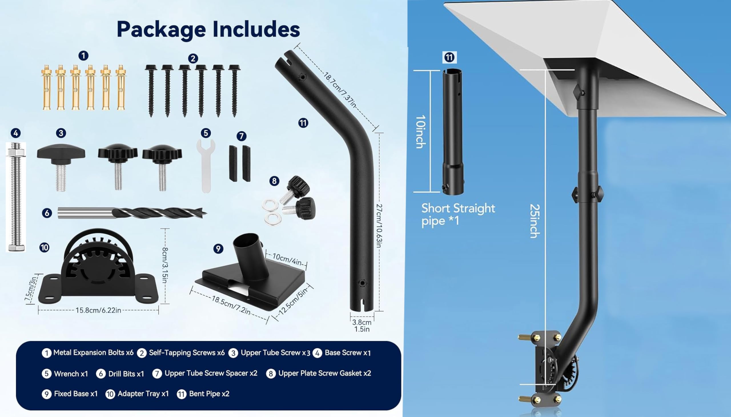 Zestaw aluminiowych adapterów do rur do montażu ściennego dla anteny Starlink Gen 3 Standard V3, w pełni regulowany uchwyt UB-AM z kątem 360°, montaż z długim słupem przedłużającym, zewnętrzna kotwica