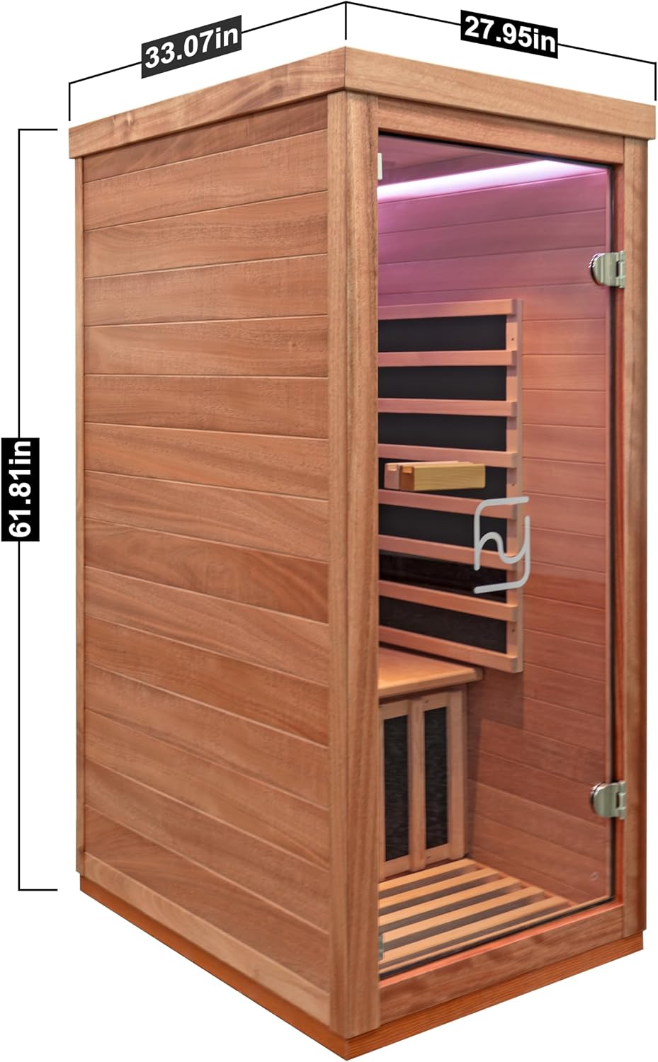 Indoor Infrared Hemlock & Okoume 1100W 1-Person MINI Sauna with LED Lights, Bluetooth Speakers – A Gift for Parents or Friends