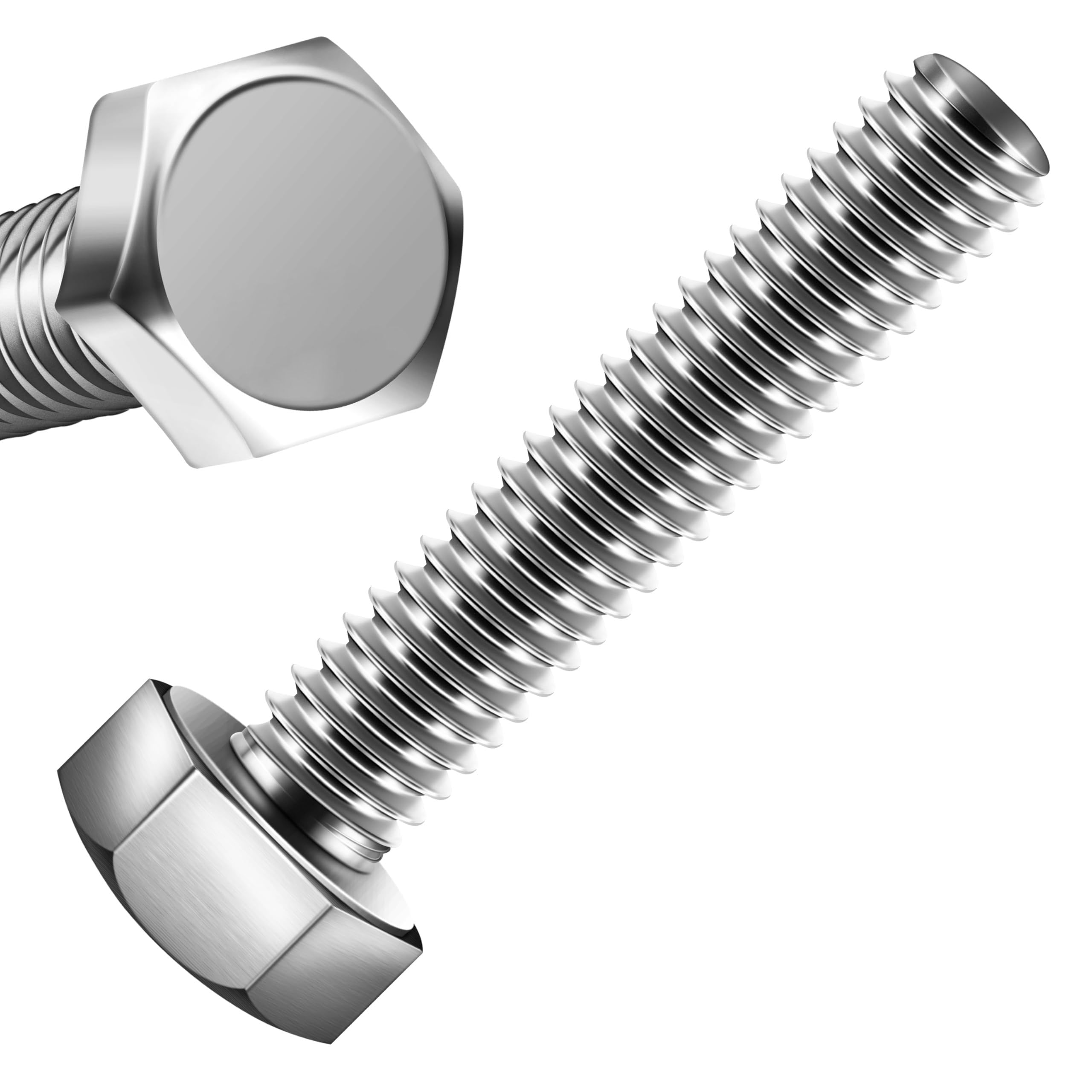 Zynthor 15Pcs M8 X 60mm Hex Bolts Hexagon Head Screws, 304 Stainless Steel, External Hex Drive, Full Thread, Bright Finish