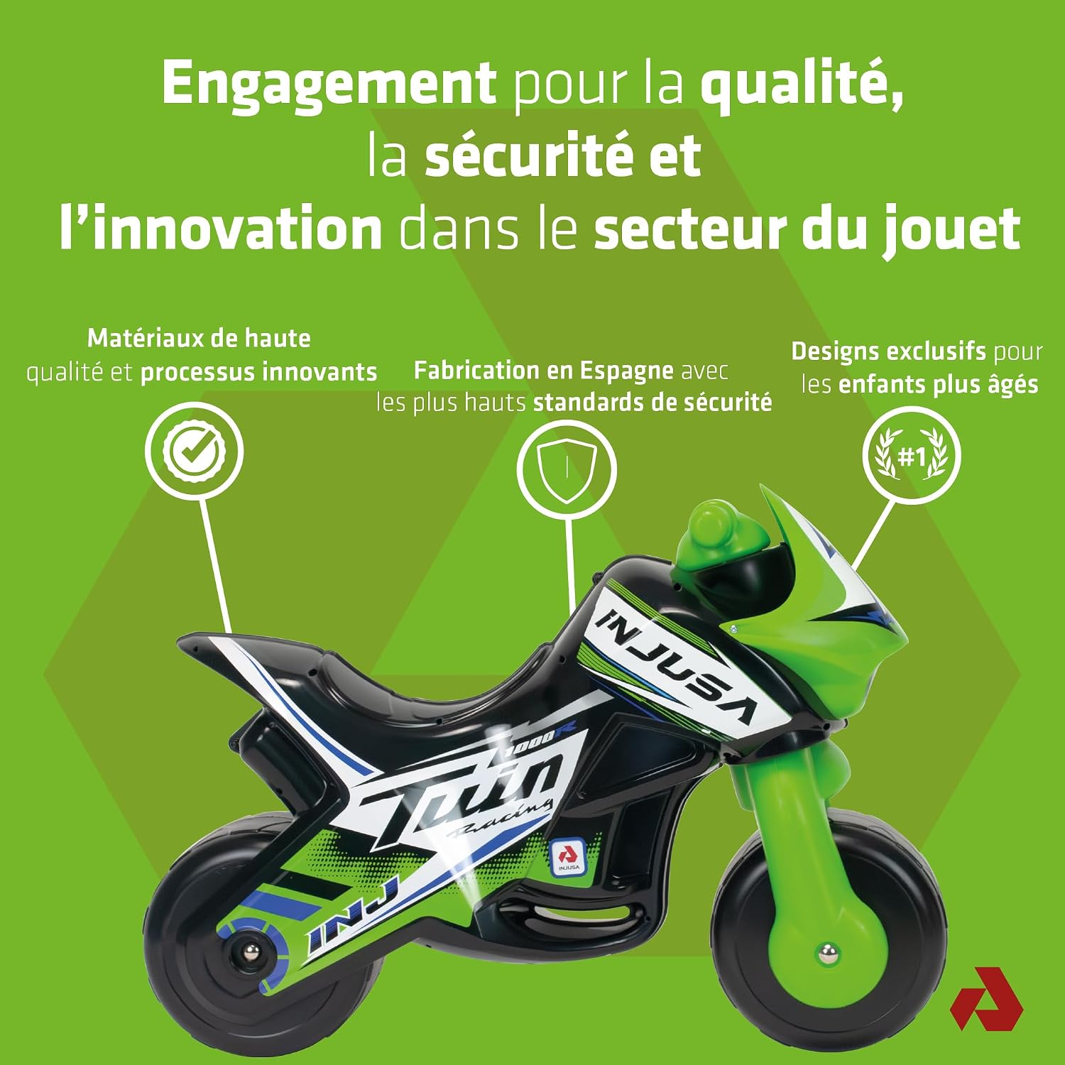 Moto porteuse pour enfants design course avec décorations IML imperméables