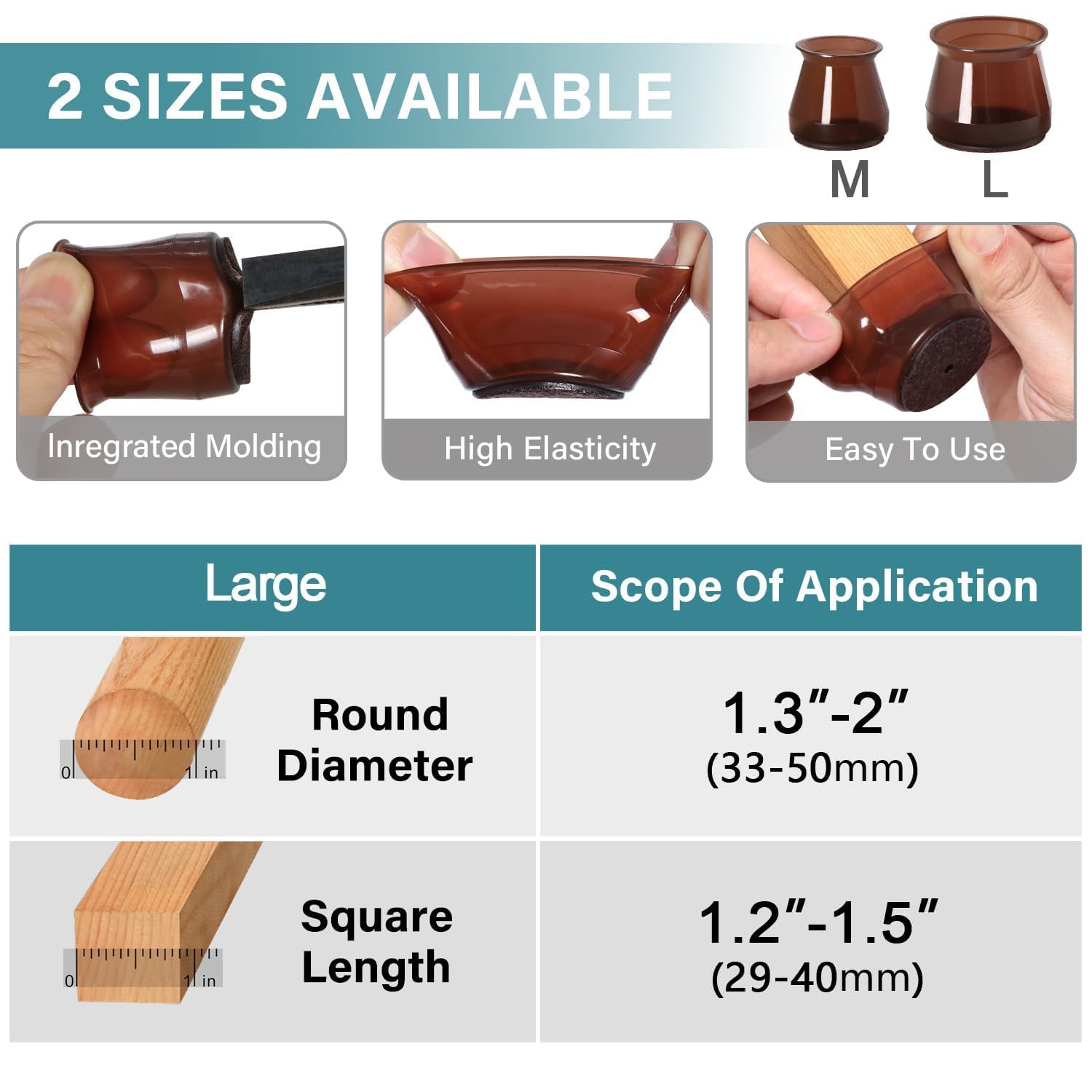 BLUE CRANE Silicone Chair Leg Floor Protectors – 8 Pcs | Rubber Chair Leg Caps Furniture Protector to Prevent Scratches, Reduce Noise, Anti-Slip | Furniture Leg Covers for Chair, Stool Table,Brown 4