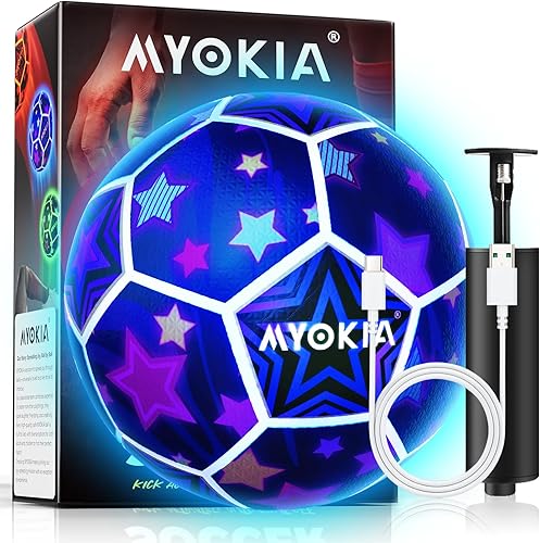 Miniatura 12 de Balón de fútbol que brilla en la oscuridad, regalo de cumpleaños para niños y adolescentes de 3-15+, RGB recargable, bola que brilla en la oscuridad