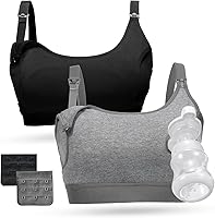 Momcozy Hands-Free Pumping & Nursing Bra 2-Pack Large Black/Gray - Fits Spectra, Lansinoh, Medela Pumps Securely