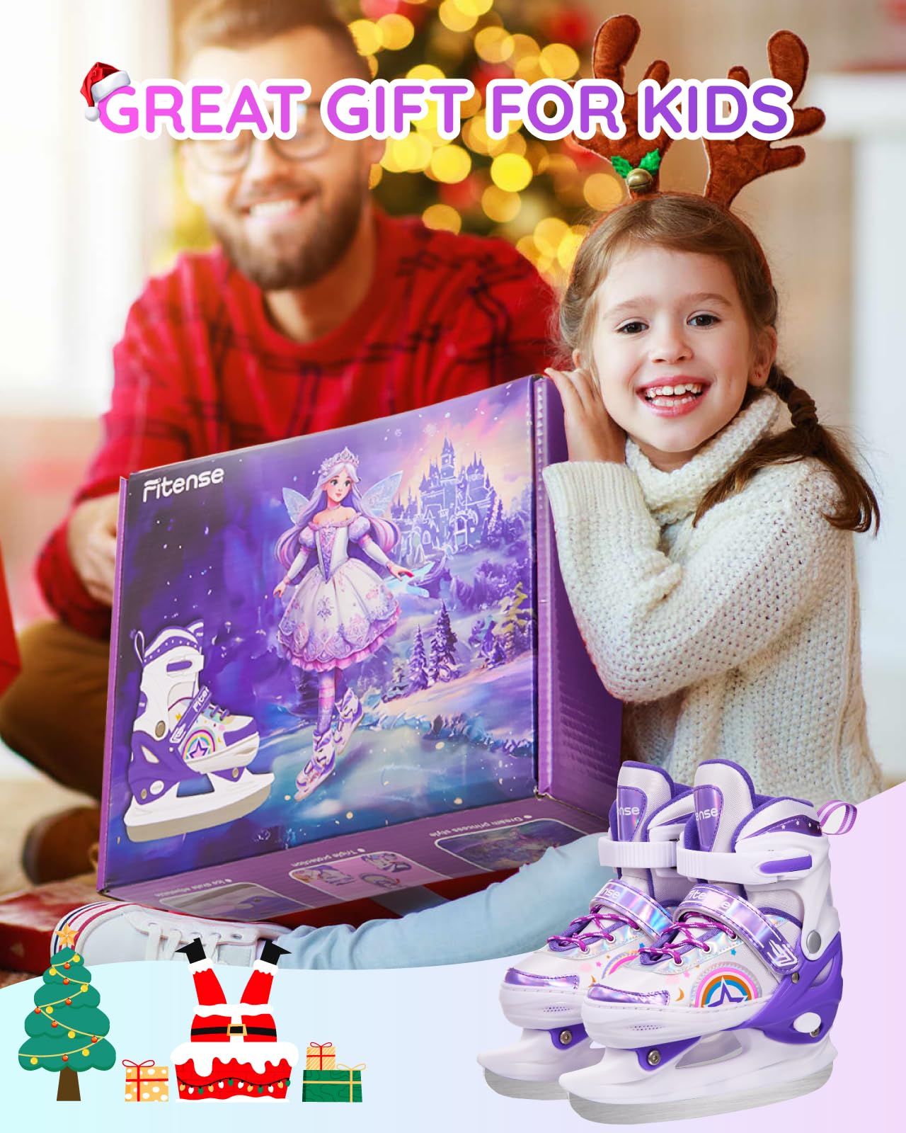Fitense Patines de Hielo para niños, 4 tamaños Ajustables, Patines de Hielo para niños, Adolescentes, Patines de Hielo para niños y Adolescentes, Patines de Hielo para Principiantes