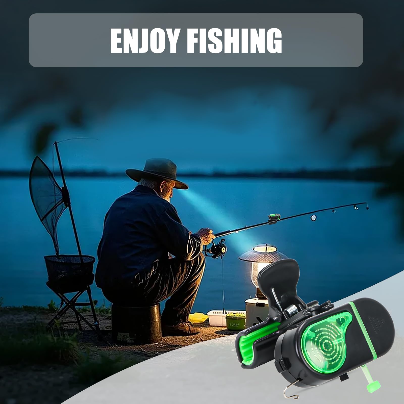 Byffoer Détecteur de touche de pêche à clipser avec lumière LED et son, sonnette de pêche, alarme électronique sensible, accessoire de pêche pour sports de plein air, adultes et hommes