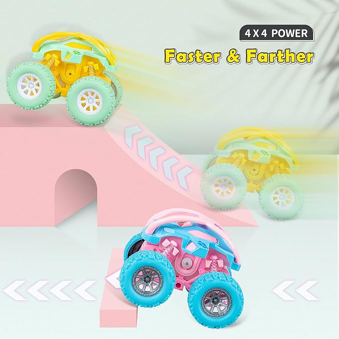 Set de 3 camiones monstruo a retroceso para niños 2-6 años miniatura 4