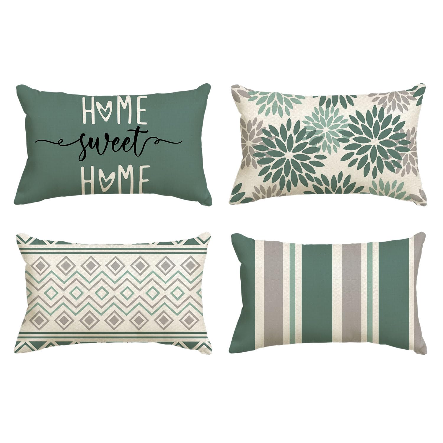 Artoid Mode Wassergrün Dahlien Geometrisch Kissenbezüge 4er Set, 30x50 cm Frühling Zierkissenbezug Cushion Cover Couch Wohnzimmer Außenbereich Deko