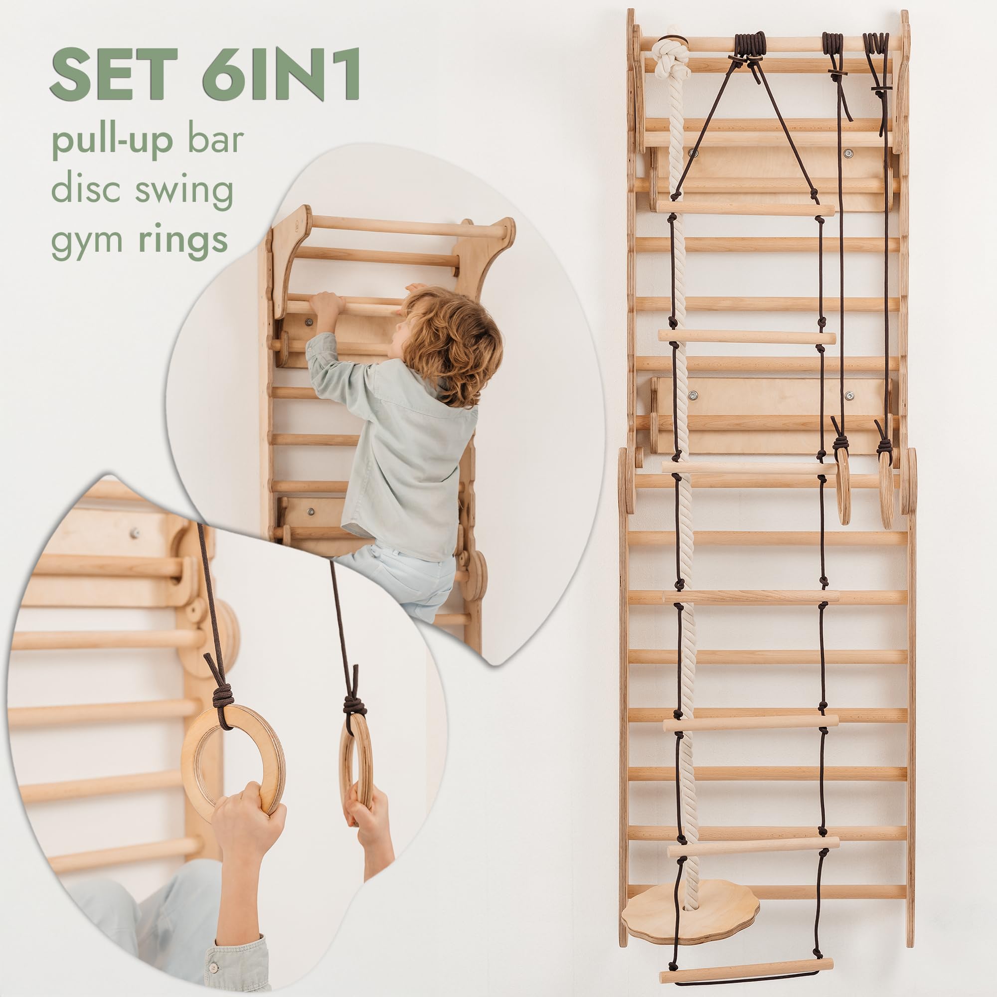 Goodevas Scala Svedese per l'Area di Giochi d'Interno - Set di Giochi di Scalata Montessori - Scalata in Legno per Interni per Bambini Piccoli e Bambini dai 2 ai 12 Anni
