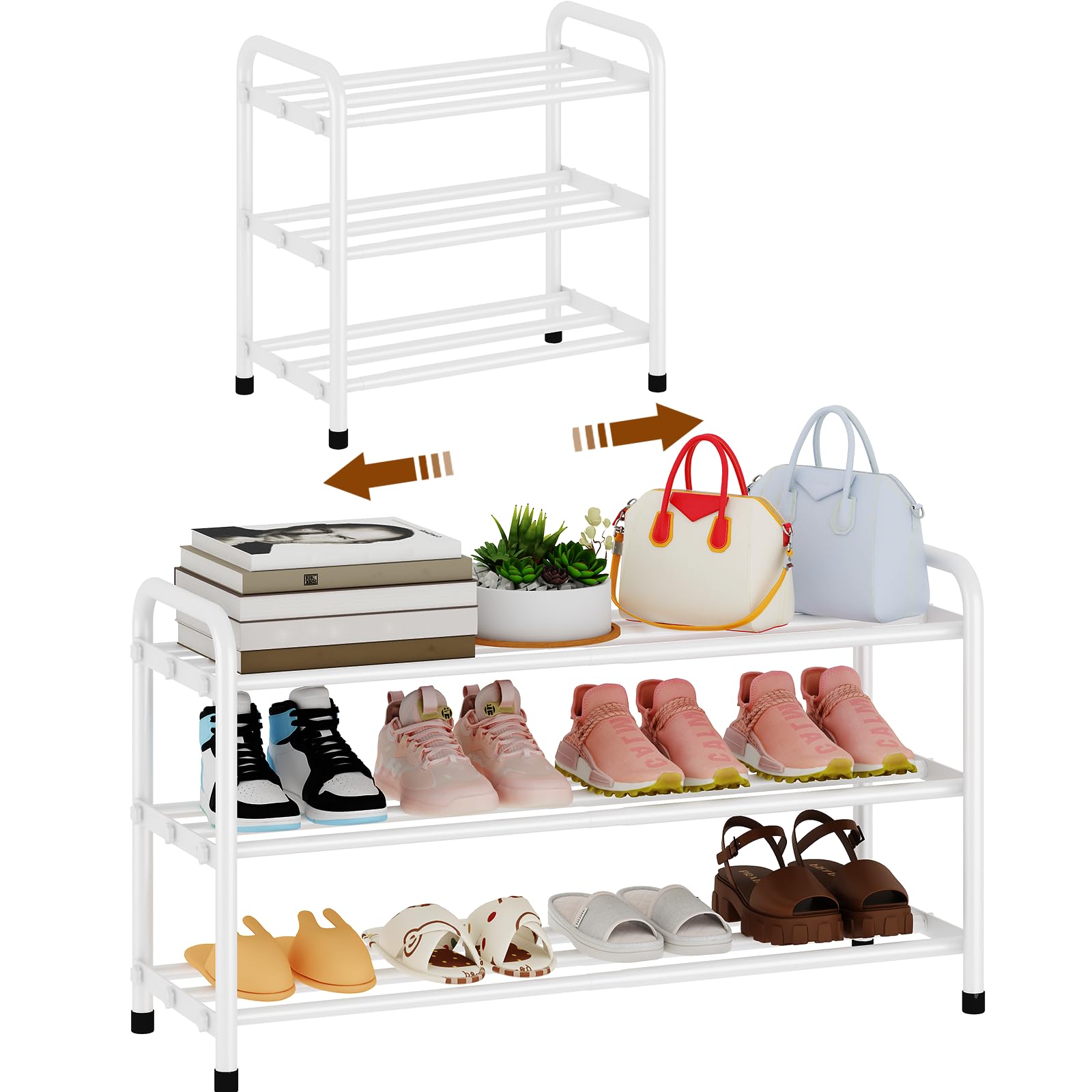 Expandable 3-Tier Shoe Rack, Heavy-Duty Metal Organizer for Closet Entryway