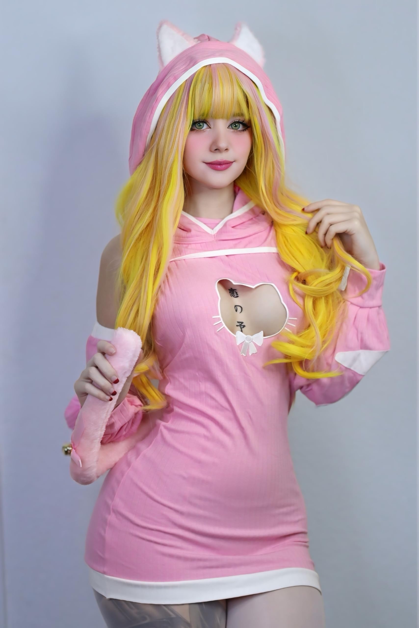 KORURACLUB Sexy Cat Maid Outfit Womens Lingerie Set Kitten Cat Claw Cosplay Sexy Sweater lingerie animal Cosplay lingerie: Pink Tabby XS-M