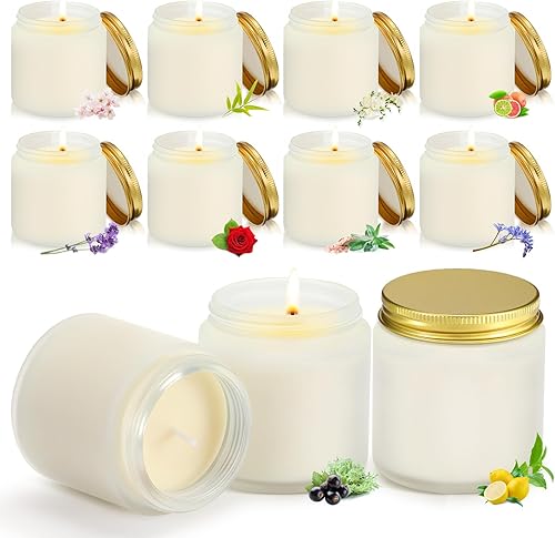 Yexiya 50 velas pequeñas en tarro de 3.5 onzas, velas perfumadas en frascos pequeños a granel, 10 fragancias para alivio, velas de aromaterapia,