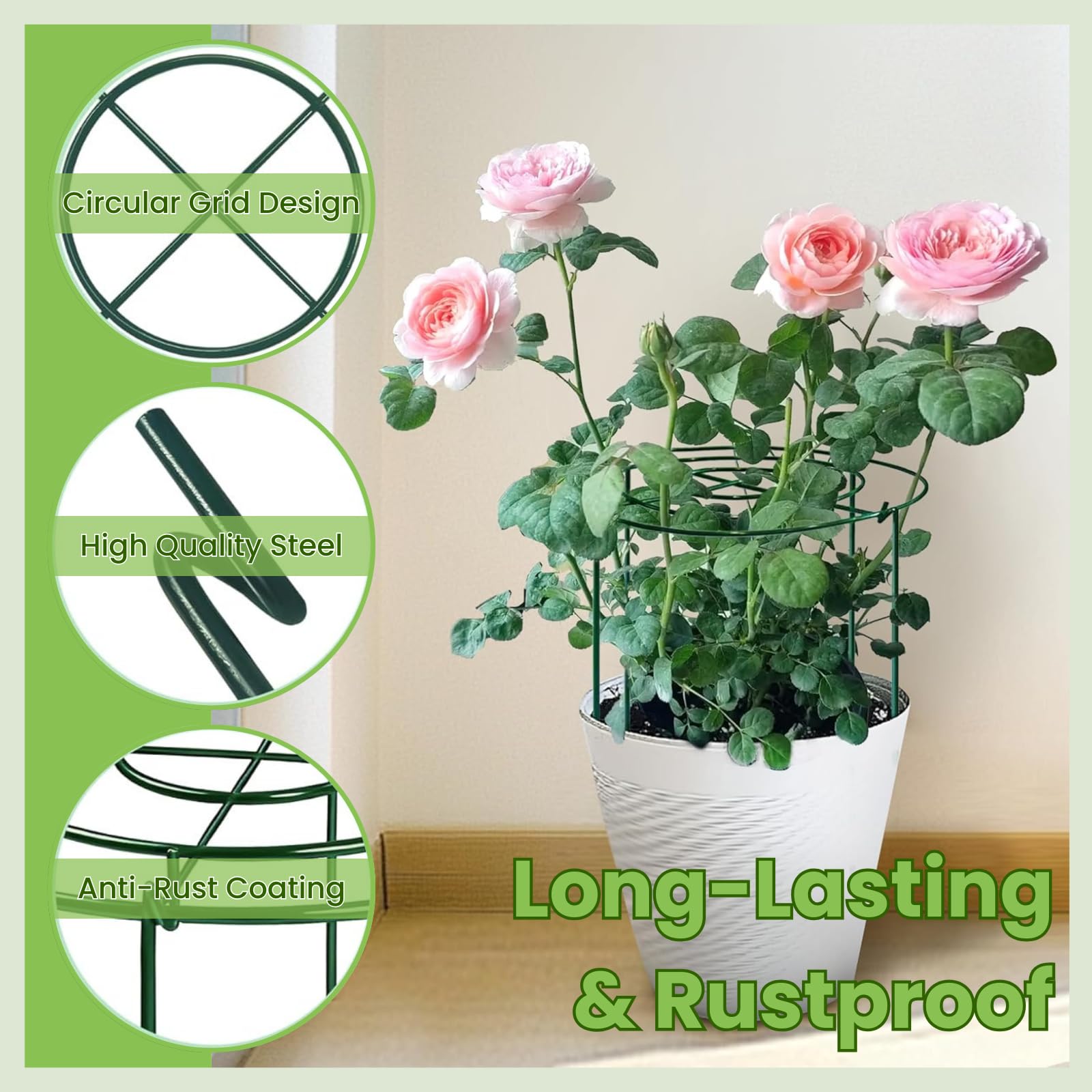 Lancisism Pfingstrosen-Käfige und Stützen – robuste Pflanzenstütze aus Metall für Outdoor-Pflanzen – Pflanzenstützrahmen für Rose, Tomaten, Hortensien, Salbei, Erdbeere, 30,5 cm D x 40,6 cm H, 8 Stück