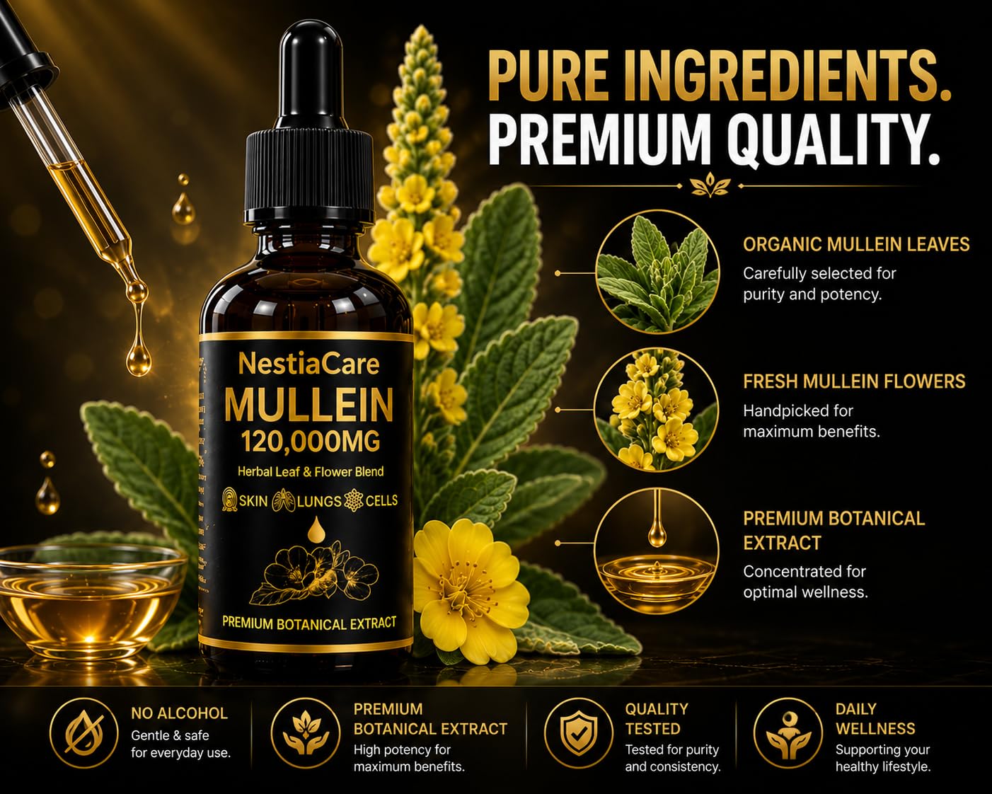 Mullein Drops for Lungs | Mullein Leaf Extract | Alcohol-Free Herbal Liquid | Lung Cleanse | 1200mg | 2 Fl Oz — Amazon image 4