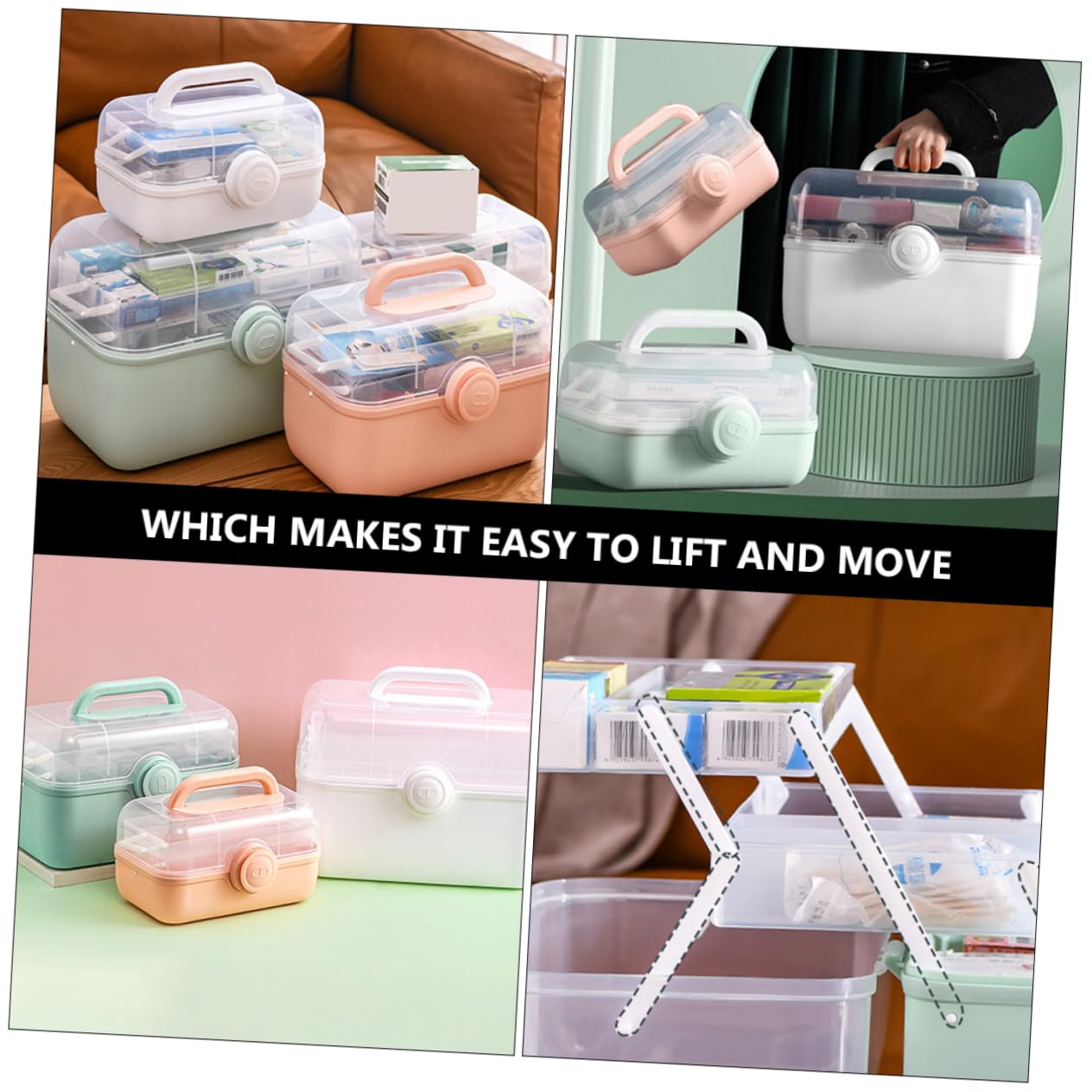 BESTYASH First Aid Kit Storage Container Pp Material Medicine Storage Large Capacity Household Medicine Box Portable Pill Box Safety Knob