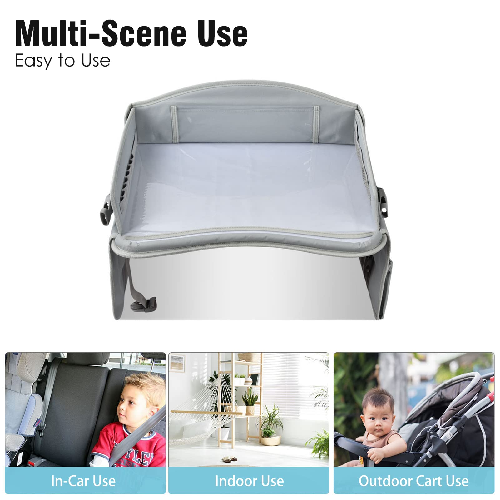 Gomice Vassoi per seggiolini Auto per Bambini - Vassoio da Viaggio Durevole con Supporto per Pad Touch Screen e Tasca Laterale - Accessorio da scrivania da Viaggio per Passeggino e Aeroplano