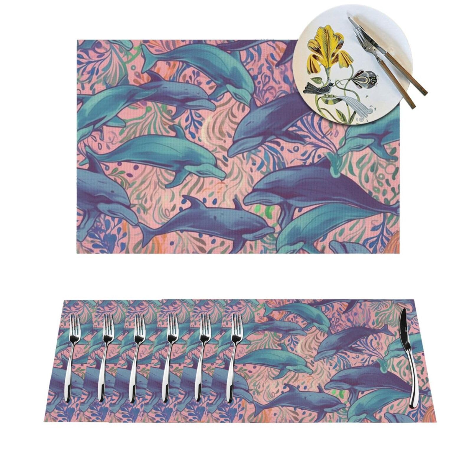Sets de table motif dauphins pour une décoration de cuisine marine et colorée