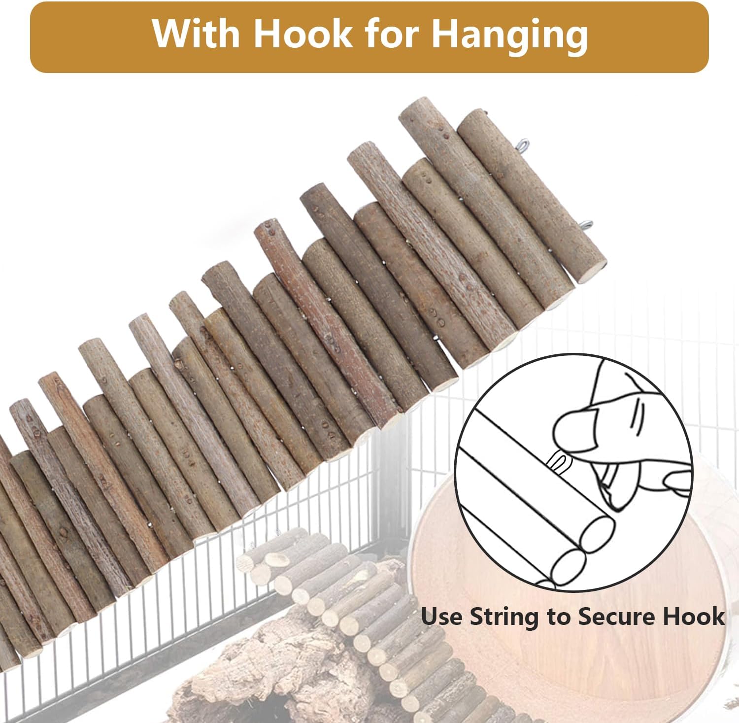 11.8in Flexible Hamster Wooden Bridge for Small Animals, Adjustable Wooden Hamster Bridge with Hooks, Hamster Wooden Fence as Decor and Fence for Hamsters and Gerbils(30CM Fence Style)