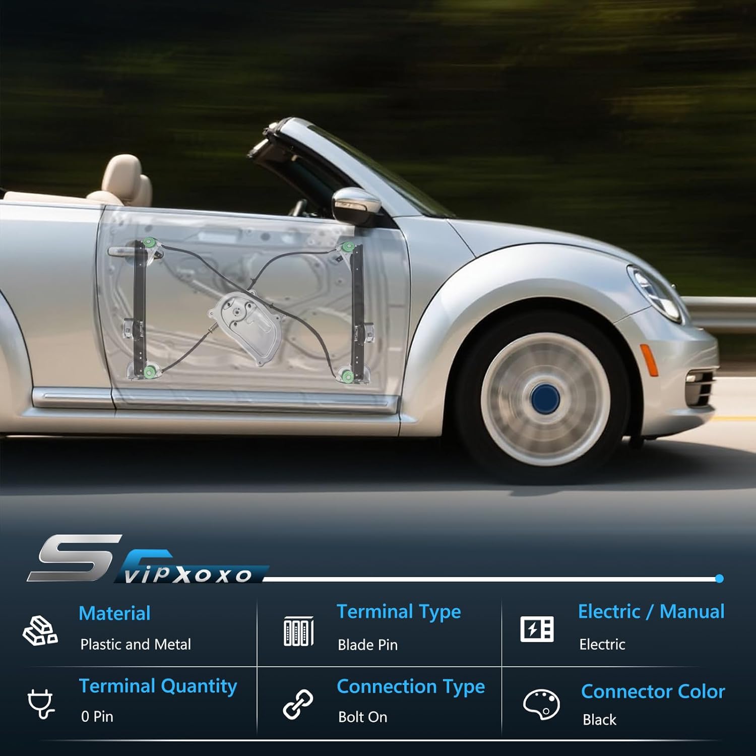 Power Window Regulator Part Fit for 2003-2010 Volkswagen Beetle Convertible Replace 1Y0837461F, 1Y0837461B (Driver Side)