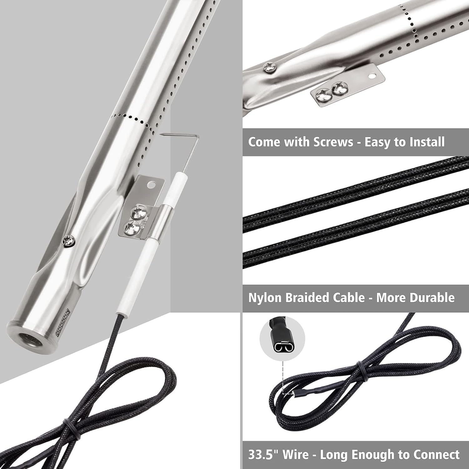 Grill Replacement Parts for Nexgrill 6 Burner 720-0898, 720-0898A, Stainless Steel Grill Flame Tamers & Igniters & Burners Replacement for Nexgrill