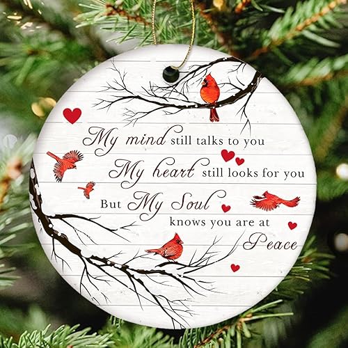 My Mind Still Talks to You - Adorno de cerámica con círculo cardenal para duelo, adorno de Navidad, regalos para la pérdida de un ser querido, conmemorativo, decoración del hogar, adornos colgantes de
