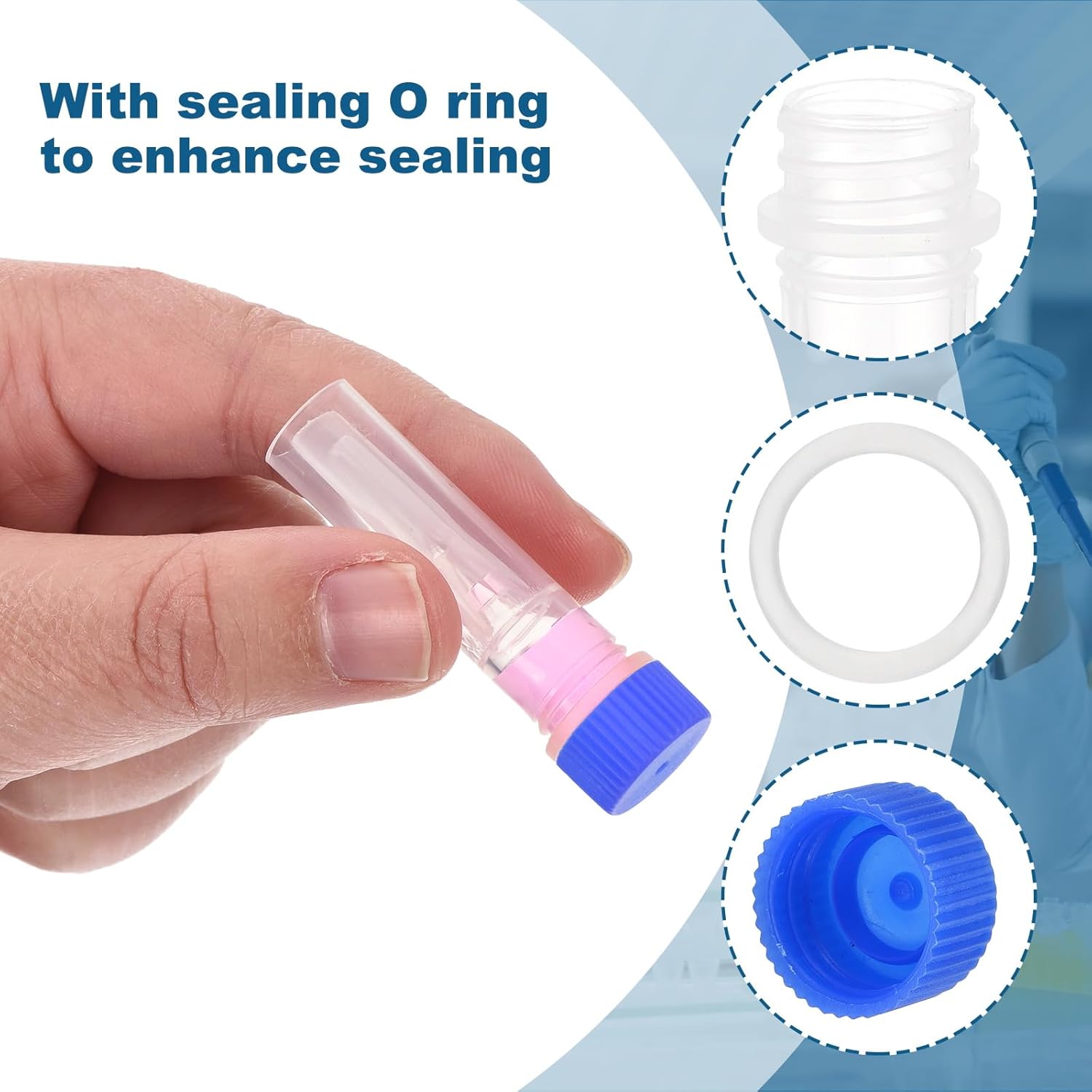 PATIKIL 0.5mL Plastic Cryogenic Vial, 36Pcs Cryogenic Storage Tube Lab Frozen Test Tube Container Storage Screw Cap for Lab Laboratory Science, Blue Clear