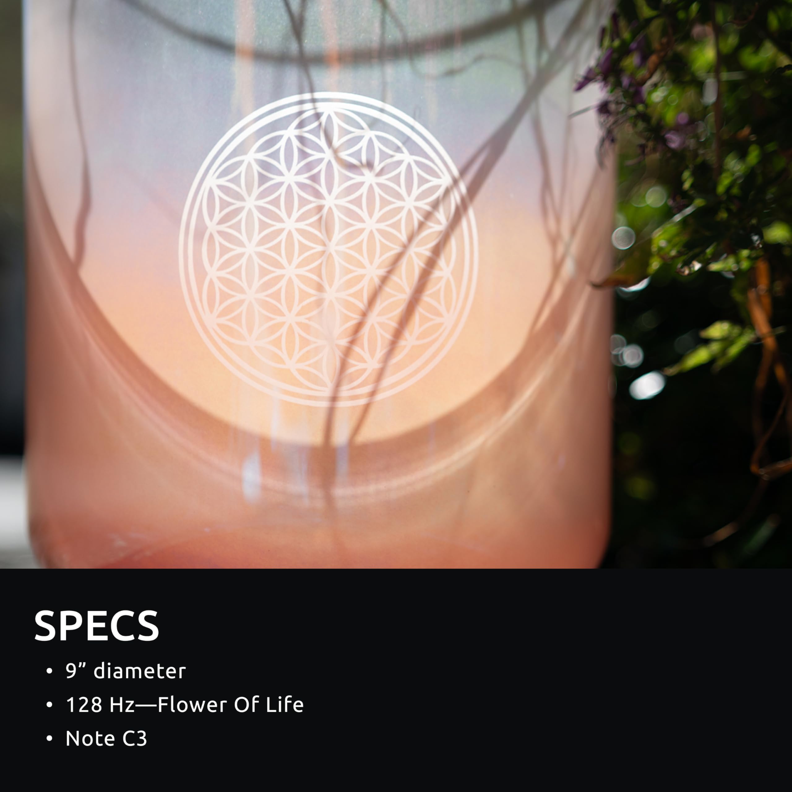 Sonic Energy 9 Zoll Lebensblume Kristallklangschale – 128 Hz, Ton C3 – Für Meditation, Yoga, Klangheilung – Inkl. Zubehör (ECSB128FOL)