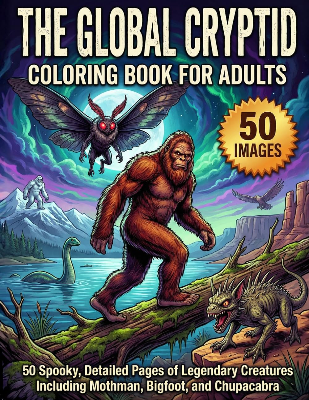 The Global Cryptid Coloring Book for Adults: 50 Spooky, Detailed Pages of Legendary Creatures Including Mothman, Bigfoot, and Chupacabra.