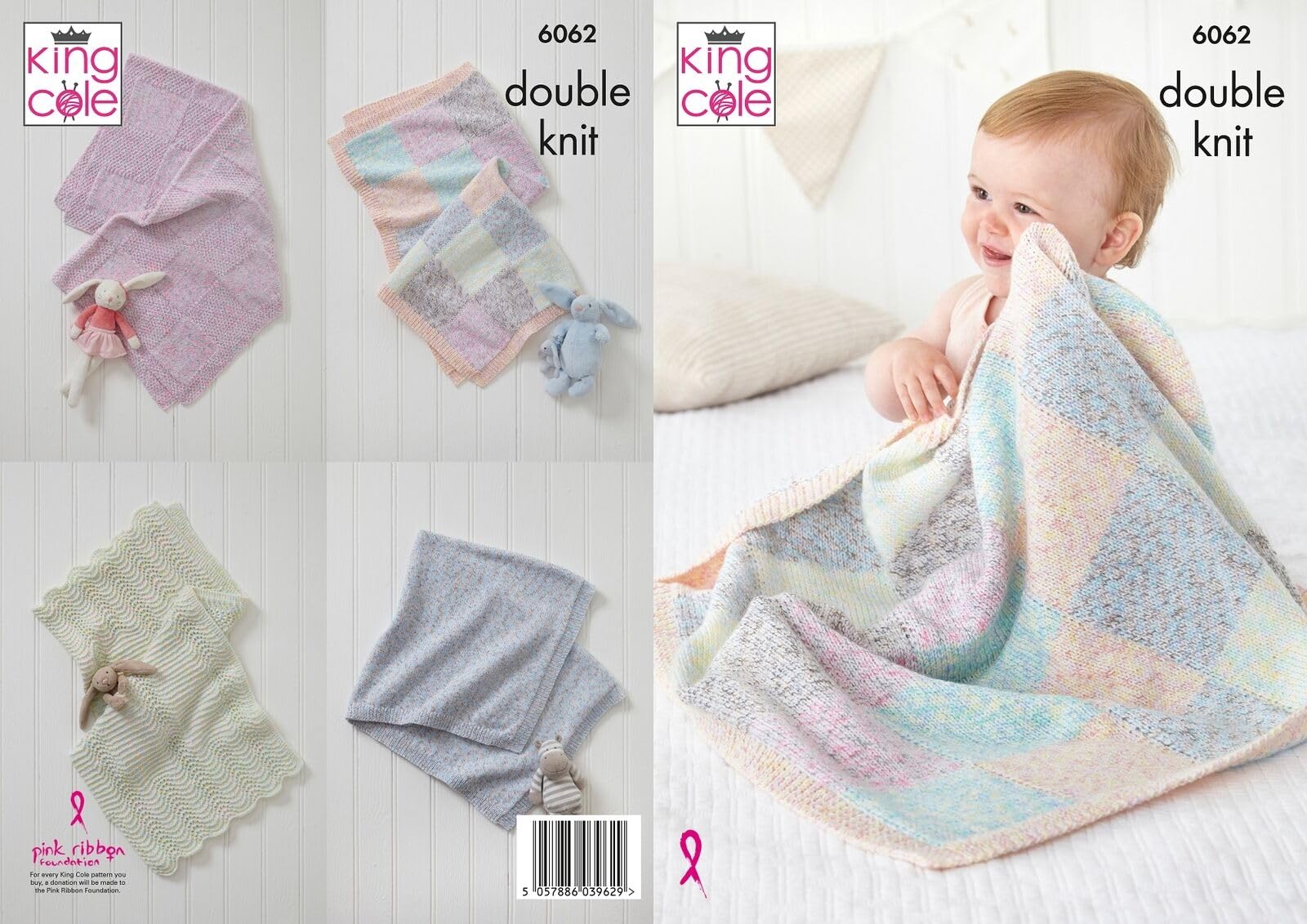 King Cole Double Knit Knitting Pattern Baby Soft Comfort Blankets (6062)