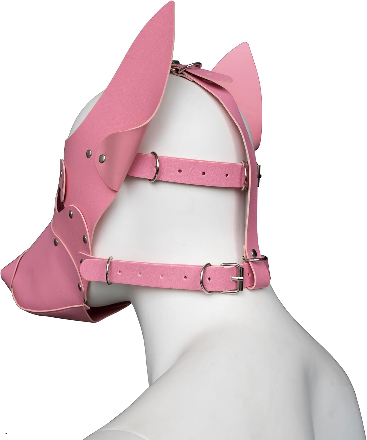 Puppy Leather Full Face Mask with Studs & Ears for Halloween Christmas Dog Hood