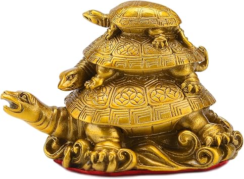 BRABUD Brass Three Generation Turtles Collectible Figurines Handmade Statue Attract Wealth Home Office Desk Decor