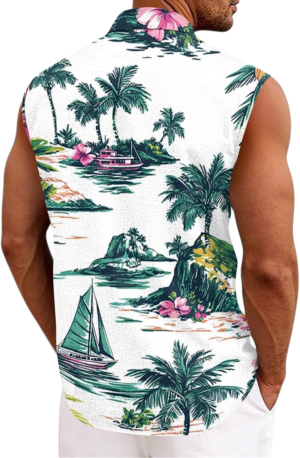 RTRDE Mens Sleeveless Button Down Shirts Casual Summer Hawaiian Tropical Tank Top Beach Vacation Shirts, M-3XL