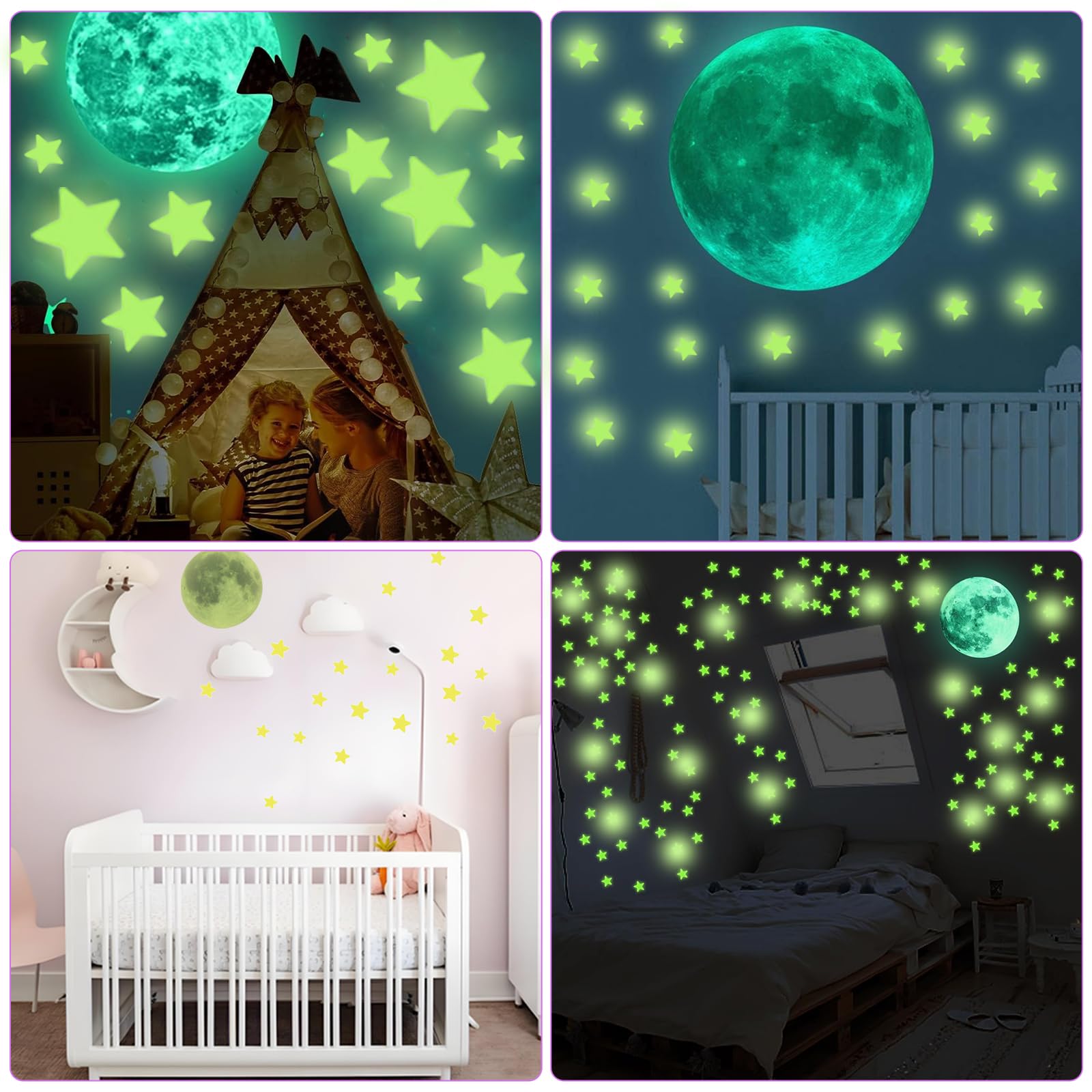 334 Piezas Estrella Luminoso Pegatinas, Absorción luz Estrellas Fluorescentes para Techo, Punto Estrella Luna Pegatinas Fluorescentes para Decoración Dormitorio Niñas, Niños