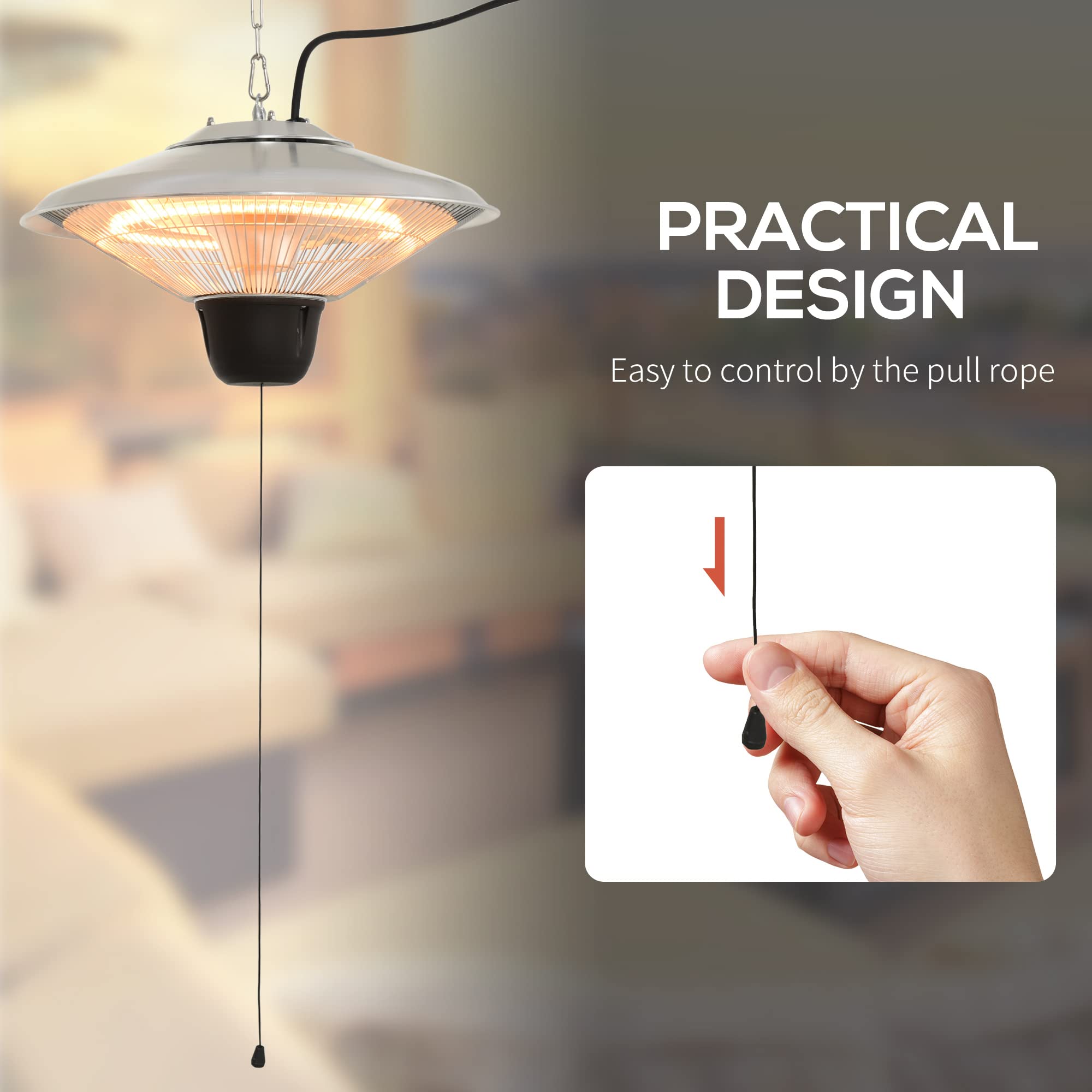 Outsunny 1500W Patio Heater Outdoor Ceiling Mounted Aluminium Halogen  Electric Hanging Heating Light Pull Switch Control : Amazon.co.uk: Garden