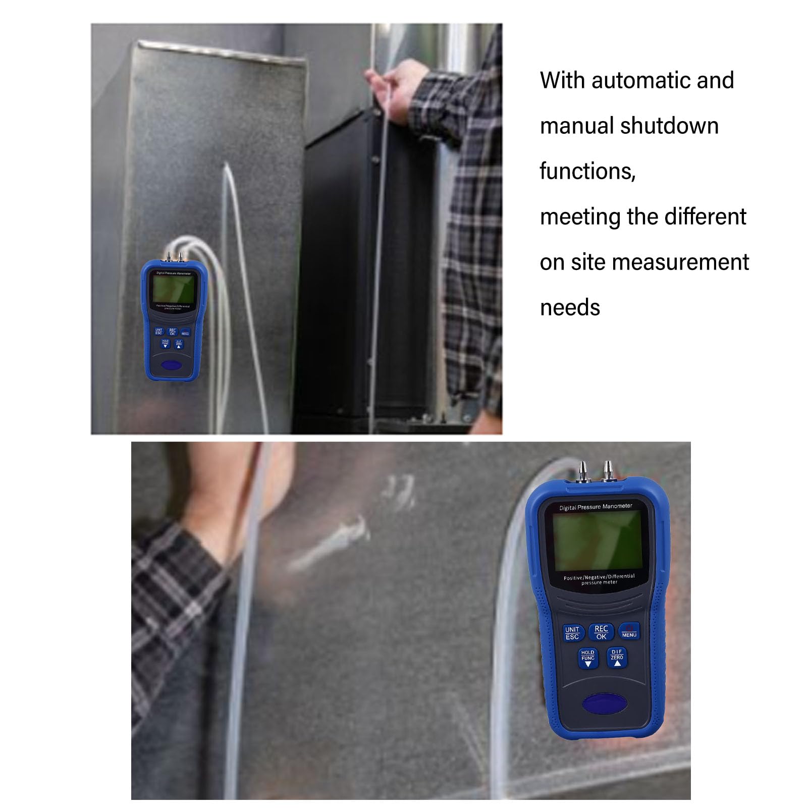 Differential Pressure Gauge, Professional Air Pressure Meter 12 Units High Accuracy Differential Pressure Manometer LCD Screen Digital Manometer for HVAC System