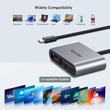 RayCue USB C SD Card Reader Adapter, Type C Micro SD TF Card Reader Adapter, 3 in-1 USB C to USB Camera Memory Card Reader Adapter for iPhone 15,New Pad Pro MacBook Pro/Air, and More UBC C Devices